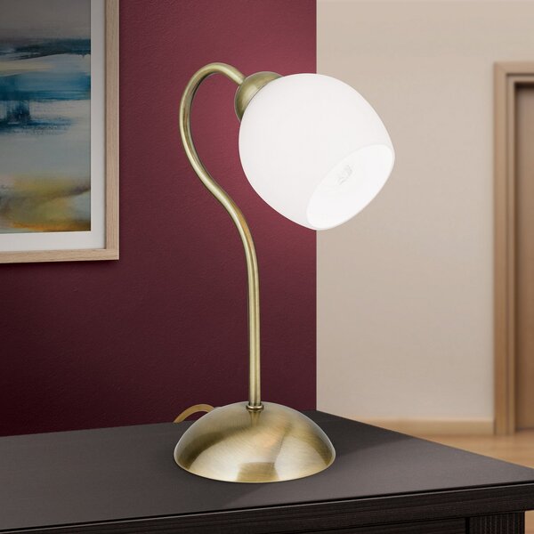 ORION Lampă de masă Doma, culoare alamă antică, înălțime 30 cm, sticlă, Bronz / Alamă Veche, Camera de zi / sufragerie, Metal