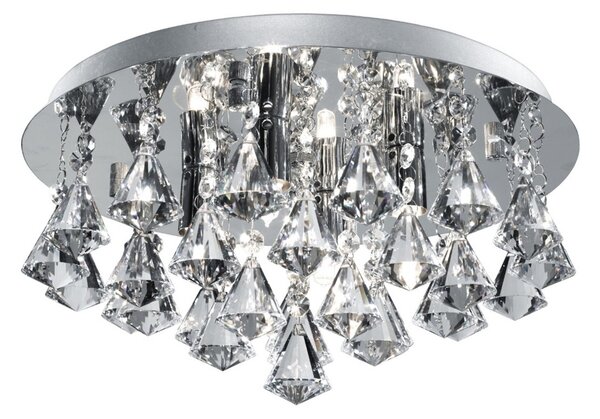 Searchlight Plafonieră Hanna, cristal formă diamant 35cm crom, reglabil, Transparent, Camera de zi / sufragerie, Metal