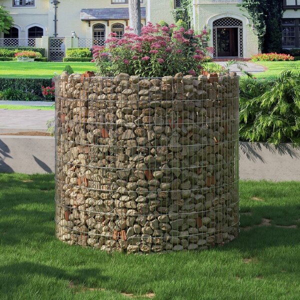 Ghiveci strat inaltat gabion rotund Songmics Argintiu 90x70x80 cm