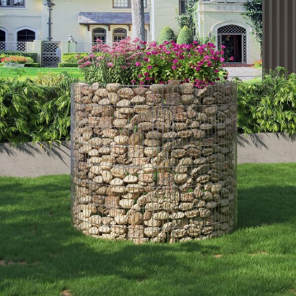 Ghiveci strat inaltat gabion rotund Songmics Argintiu 90x70x80 cm