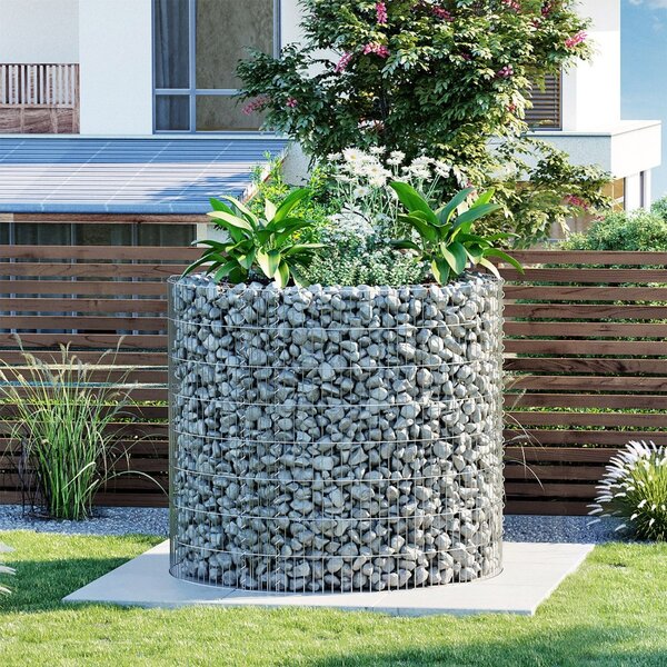 Ghiveci strat inaltat gabion rotund Songmics Argintiu 90x70x80 cm