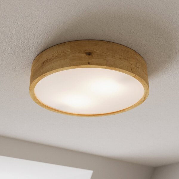 Envostar plafonieră Kerio, Ø 37 cm, lemn de stejar natural, reglabil, Lemn, Camera de zi / sufragerie, Lemn, Modern