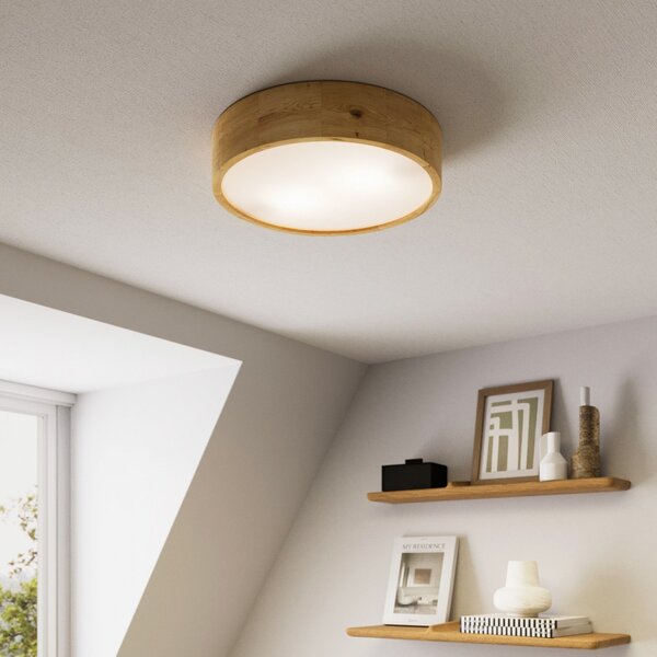 Envostar plafonieră Kerio, Ø 37 cm, lemn de stejar natural, reglabil, Lemn, Camera de zi / sufragerie, Lemn, Modern