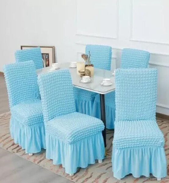 Set 6 huse de scaun, cu volane, Bleu