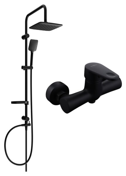 Set de duș Mexen Sven cu duș cu efect de ploaie și robinet de duș Kama, negru mat, 72540262-70