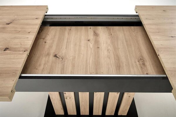 Masa extensibila LAMELLO, stejar/negru, PAL laminat, 130/180x80x76 cm