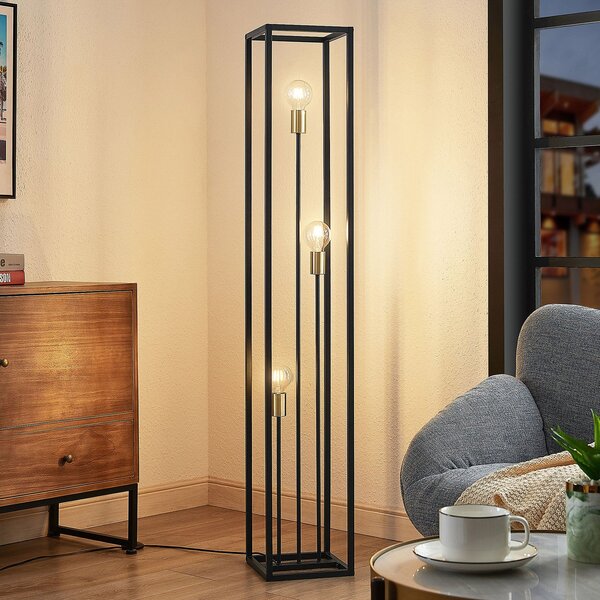 Lindby lampadar Tiliane, negru, metal, 3 becuri, 153cm, Negru, Camera de zi / sufragerie, Metal, Modern