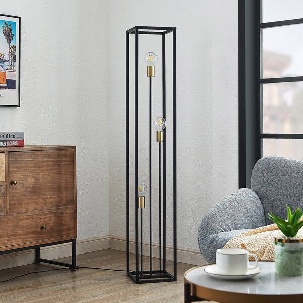 Lindby lampadar Tiliane, negru, metal, 3 becuri, 153cm, Negru, Camera de zi / sufragerie, Metal, Modern