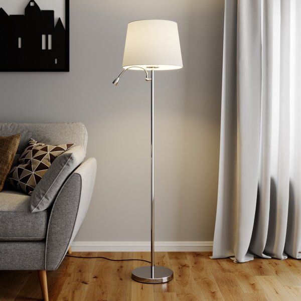 Lindby lampadar Benjiro, alb, textil, lumină de lectură, 150 cm, Alb, Camera de zi / sufragerie, Țesătură / Textil, Modern, Lumină de lectură