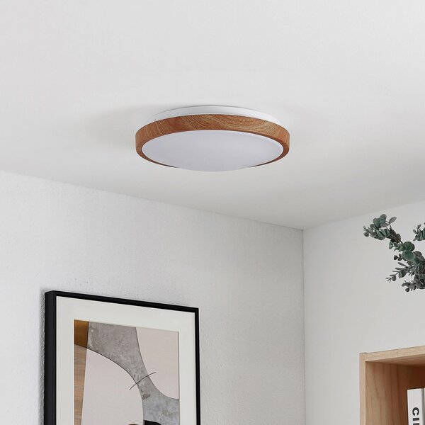 Lindby plafonieră LED Mynte, Ø30cm, aspect lemn, plastic, Lemn, Camera de zi / sufragerie, Plastic, Modern