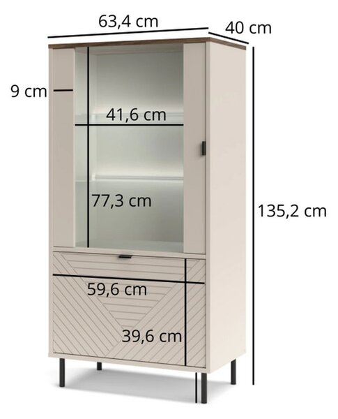 Vitrina living EVO, casmir, PAL laminat, cu iluminare LED, 69x40x136 c