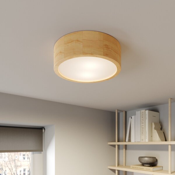 TEMAR LIGHTING Plafonieră Cleo, Ø 27,5 cm, 2 becuri, lemn de pin, E27, reglabil, Lemn, Camera de zi / sufragerie, Lemn, Modern