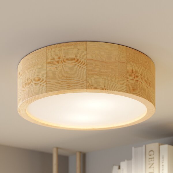 TEMAR LIGHTING Plafonieră Cleo, Ø 27,5 cm, 2 becuri, lemn de pin, E27, reglabil, Lemn, Camera de zi / sufragerie, Lemn, Modern