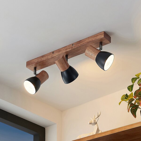 Lindby Spot de plafon Tonja, 3 becuri, 55 cm, lemn, oțel, reglabil, Lemn, Camera de zi / sufragerie, Metal, Modern