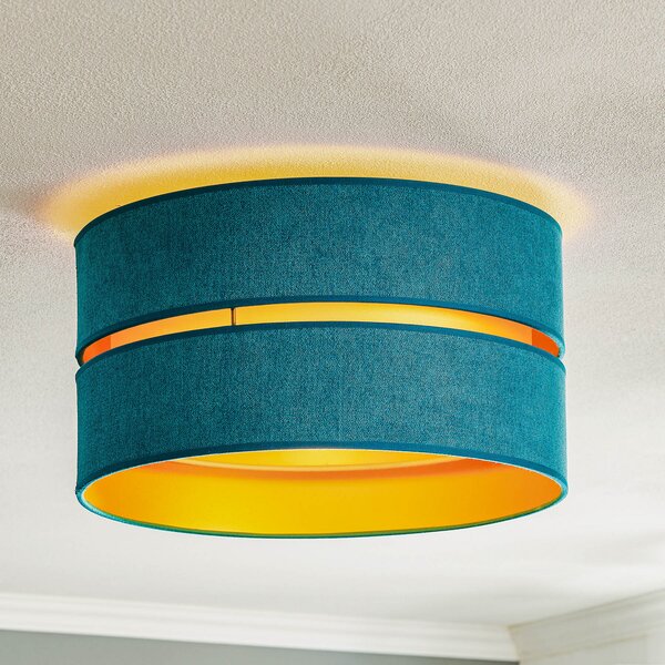 Duolla Plafonieră Duo din material textil, turcoaz/auriu, Ø40cm, reglabil, Albastru, Camera de zi / sufragerie, Țesătură / Textil, Modern