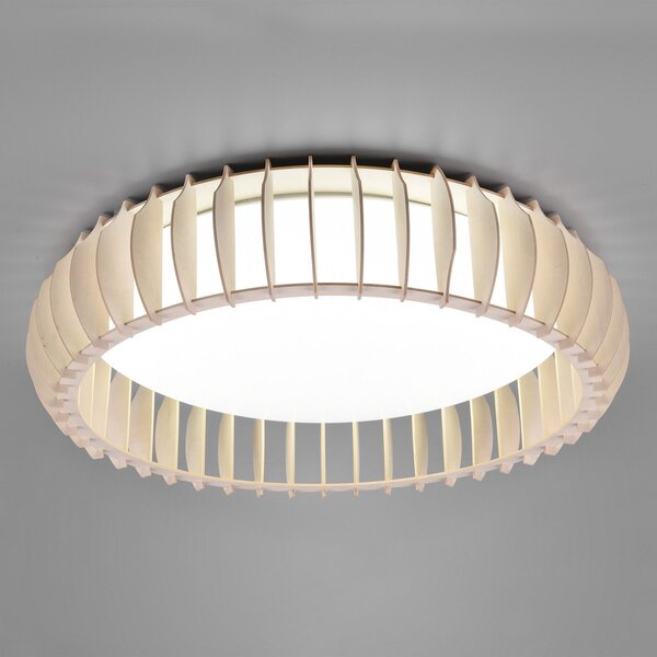 Reality Leuchten Plafonieră LED Monte, CCT, Ø60cm, lemn deschis, reglabil, Lemn, Camera de zi / sufragerie, Lemn, Modern