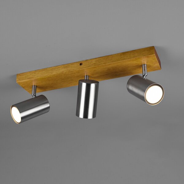 Trio Lighting Spot de plafon Marley, nichel mat, 3 becuri, reglabil, Lemn, Camera de zi / sufragerie, Lemn, Modern