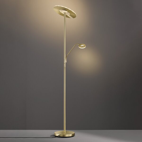 FISCHER & HONSEL Lampadar LED Dent, culoarea alamei, 180 cm, CCT, 2 becuri, reglabil, Auriu / Alamă, Camera de zi / sufragerie, Metal, Modern, Lumină de lectură