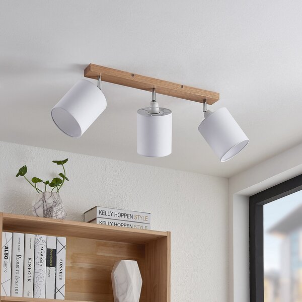 Lindby Spot de tavan Imarin, 56 cm, 3 becuri, alb, lemn, reglabil, Lemn, Camera de zi / sufragerie, Lemn, Scandinavă