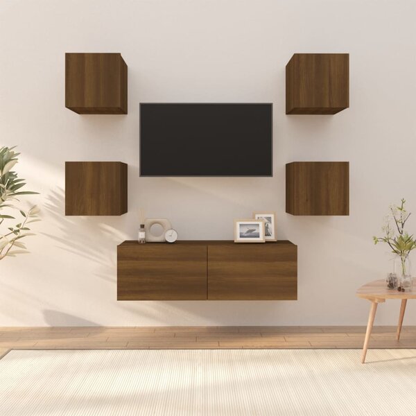 Set dulapuri TV de perete, stejar maro, lemn prelucrat