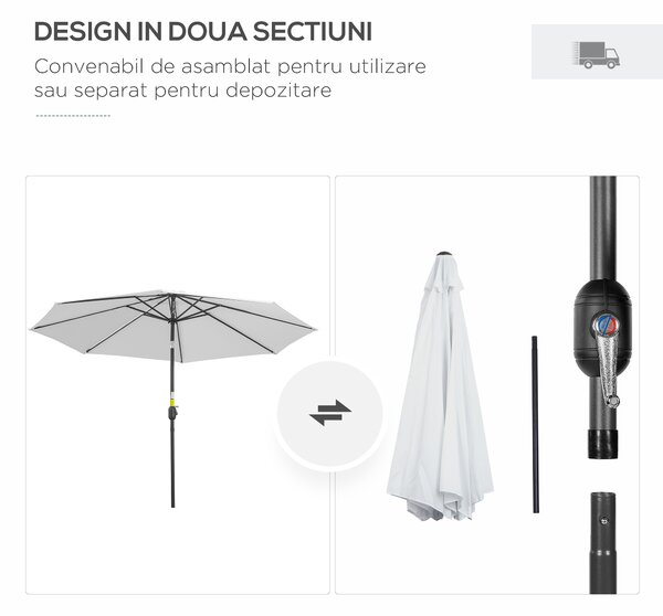 Outsunny Umbrelă de Soare pentru Grădină cu Manivelă Ajustabilă, Structură Metalică și Pânză din Poliester, Φ300cm, Alb | Aosom Romania