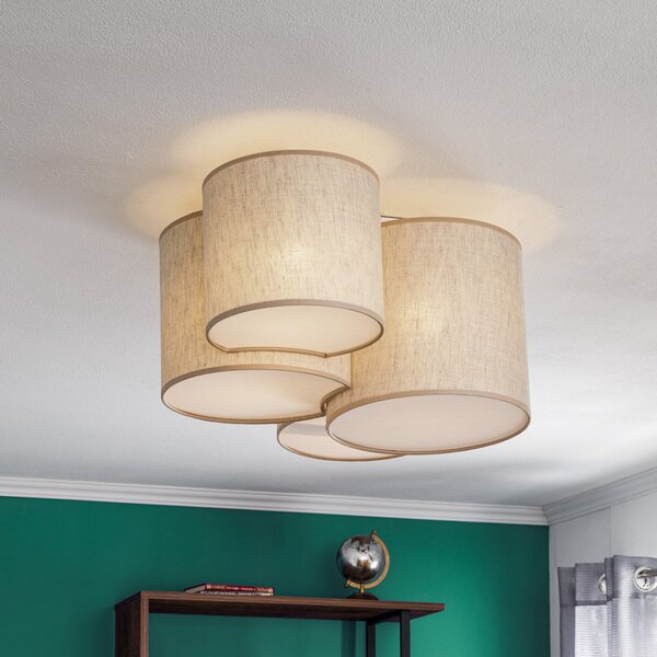 TK Lighting Plachetă plafonieră Mona Nature, 4 becuri, pânză naturală, reglabil, Camera de zi / sufragerie, Țesătură / Textil, Modern
