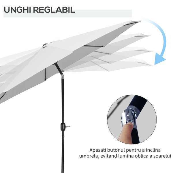 Outsunny Umbrelă de Soare pentru Grădină cu Manivelă Ajustabilă, Structură Metalică și Pânză din Poliester, Φ300cm, Alb | Aosom Romania
