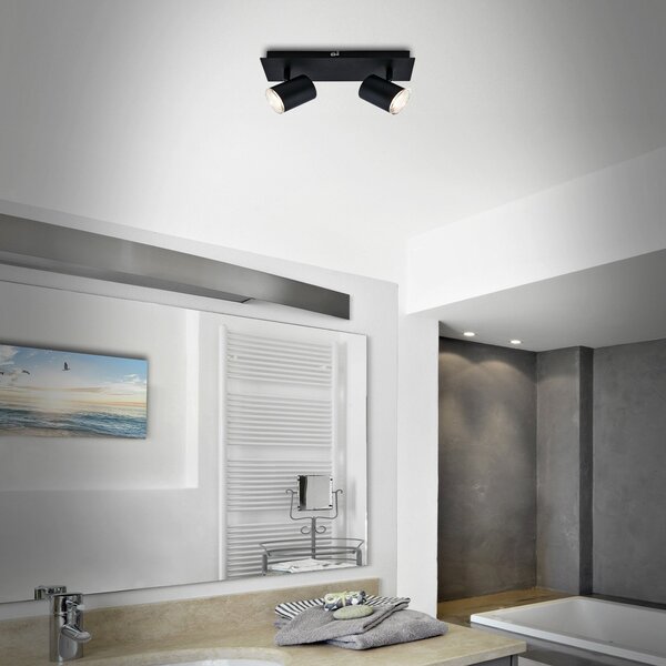 Briloner Banyo Splash spot de plafon GU10 IP44 două surse, reglabil, Negru, Camera de zi / sufragerie, Metal, Modern