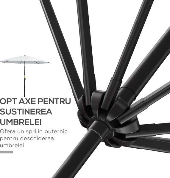 Outsunny Umbrelă de Soare pentru Grădină cu Manivelă Ajustabilă, Structură Metalică și Pânză din Poliester, Φ300cm, Alb | Aosom Romania