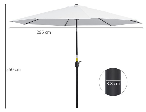 Outsunny Umbrelă de Soare pentru Grădină cu Manivelă Ajustabilă, Structură Metalică și Pânză din Poliester, Φ300cm, Alb | Aosom Romania