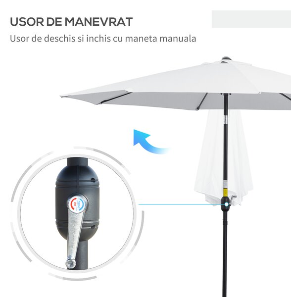 Outsunny Umbrelă de Soare pentru Grădină cu Manivelă Ajustabilă, Structură Metalică și Pânză din Poliester, Φ300cm, Alb | Aosom Romania