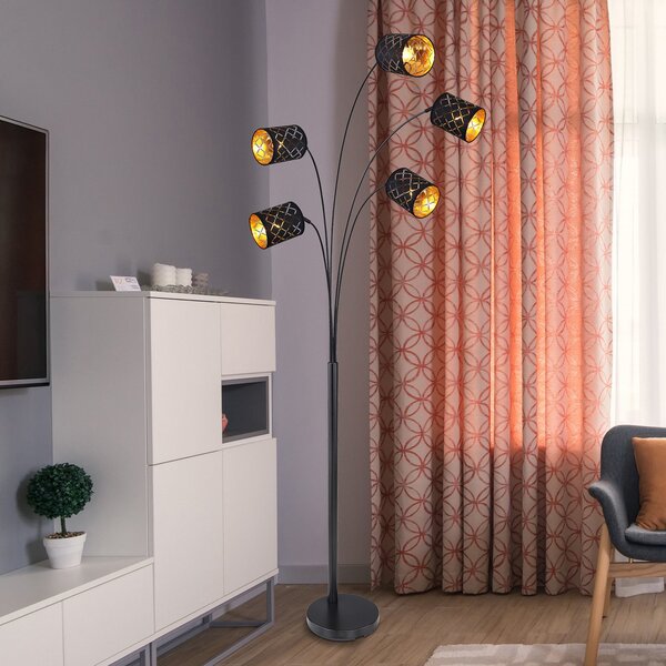 Globo Lampă de podea Clarke, negru/auriu, 5 becuri, Negru, Camera de zi / sufragerie, Metal, Modern