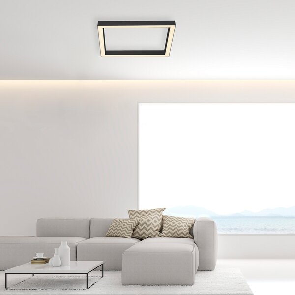 PURE Plafonieră LED Lines, 55x55 cm, antracit, CCT, telecomandă, reglabil, Negru, Camera de zi / sufragerie, Metal, Modern