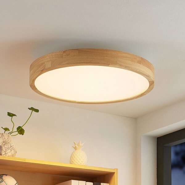 Lindby Plafonieră LED Lanira, Ø 50 cm, lemn, telecomandă, CCT, reglabil, Lemn, Camera de zi / sufragerie, Lemn, Modern
