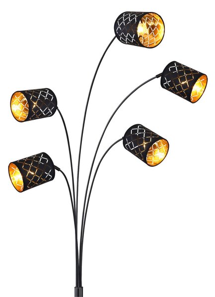 Globo Lampă de podea Clarke, negru/auriu, 5 becuri, Negru, Camera de zi / sufragerie, Metal, Modern