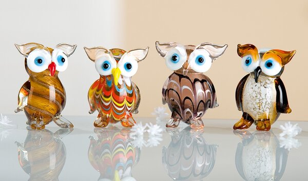 Set 4 deco OWL, sticla, 4X3.5X5.5 cm