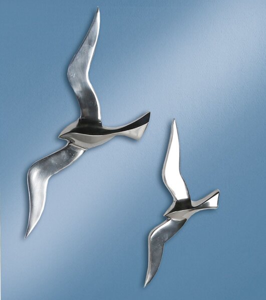 Decoratiune pentru perete Flying bird, aluminiu, argintiu, 34x14