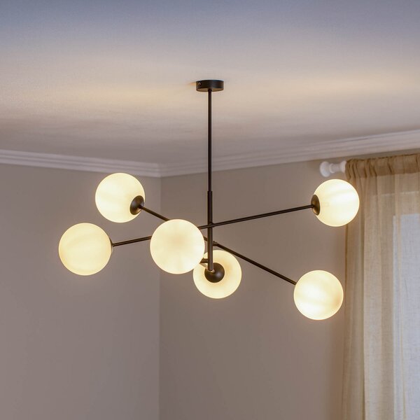 EMIBIG LIGHTING Plafonieră Linear, negru/opal, 6 becuri, reglabil, Negru, Camera de zi / sufragerie, Metal, Modern, glob