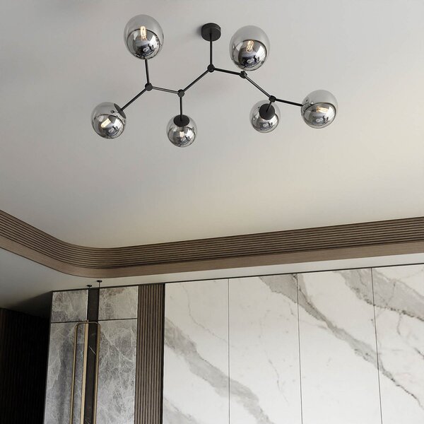 EMIBIG LIGHTING Plafonieră Space, negru/grafit, 6 becuri, reglabil, Negru, Camera de zi / sufragerie, Metal, Modern, glob