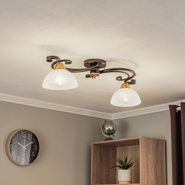 Luminex Plafonieră Flora, 2 abajururi din sticlă, negru/alamă, reglabil, Negru, Camera de zi / sufragerie, Sticlă, Casă de țară / Rustic, Plafon semicircular cu spațiere