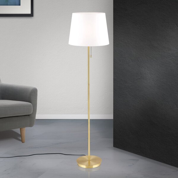 ORION Lampă de podea Ludwig din material textil, alamă antică, Alb, Camera de zi / sufragerie, Metal, Modern