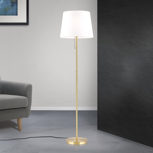 ORION Lampă de podea Ludwig din material textil, alamă antică, Alb, Camera de zi / sufragerie, Metal, Modern