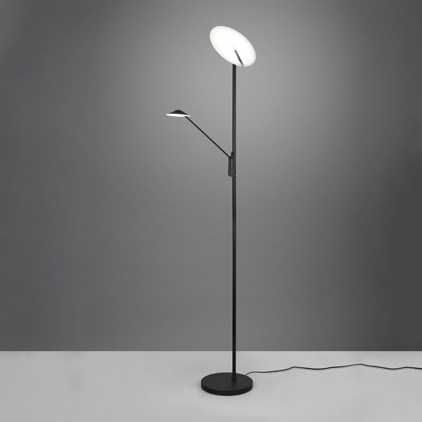 Trio Lighting Lampadar LED Brantford Lampa de citit negru mat, reglabil, Negru, Camera de zi / sufragerie, Metal, Modern
