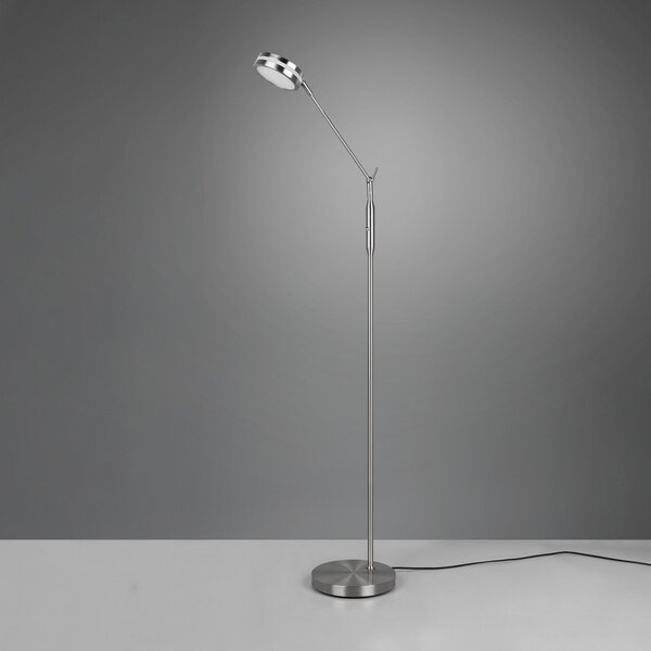 Trio Lighting Lampadar LED Franklin, senzor de intensitate luminoasă, nichel mat, reglabil, Gri, Camera de zi / sufragerie, Metal, Modern