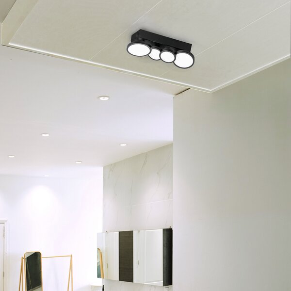 LIGHTME plafonieră LED Aqua GU10 4 becuri negru, Negru, Baie, Metal, Modern