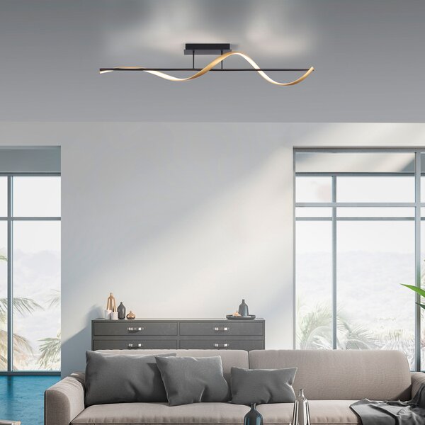 Q-Smart-Home Paul Neuhaus Q-Swing plafonieră antracit/alamă, reglabil, Negru, Camera de zi / sufragerie, Metal, Modern