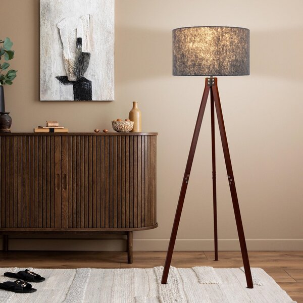 Lampadar 2072528, trepied din lemn, abajur textil