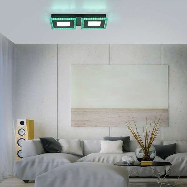 JUST LIGHT. GmbH Acri plafonieră LED CCT RGB telecomandă 44x20cm, reglabil, Negru, Camera de zi / sufragerie, Metal, Modern, Plafon cu flacără multiplă