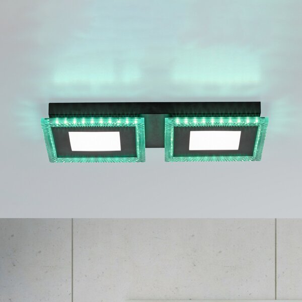 JUST LIGHT. GmbH Acri plafonieră LED CCT RGB telecomandă 44x20cm, reglabil, Negru, Camera de zi / sufragerie, Metal, Modern, Plafon cu flacără multiplă