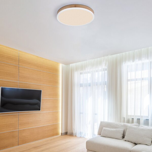 Globo Plafonieră cu LED Doro Ø 45 cm lemn închis/alb/negru, Lemn, Camera de zi / sufragerie, Metal, Modern
